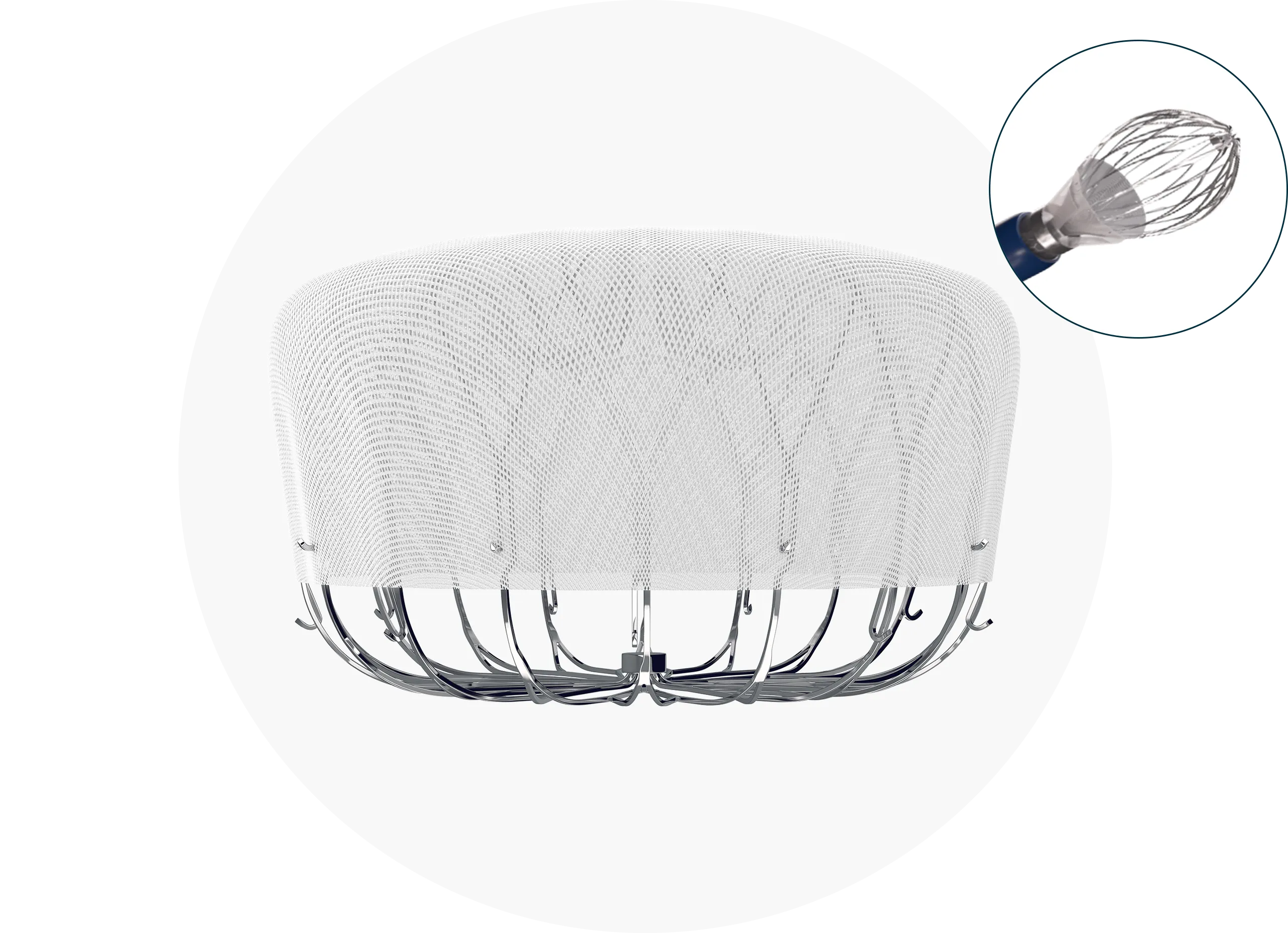 Adaptado para o AAE: A estrutura de nitinol e a cobertura em PET são adequadas para o AAE para tratar mais anatomias.
                                Posicionamento preciso: Capacidade de recapturar e reposicionar para aumentar a eficiência do procedimento.
                                Cicatrização otimizada: 77% de redução da exposição ao metal.
                                Excelente vedação: Vedação completa mais rápida para ajudar os pacientes a sair rapidamente dos OACs.
                                Desenvolvido para maior segurança: Esfera arredondada para avanço e manobras seguras.
                                Excelente estabilidade: âncoras de duas fileiras para uma fixação ideal.